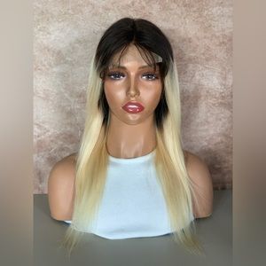 Human Hair 613 Blonde Ombre Dark Roots Lace Closure Wig